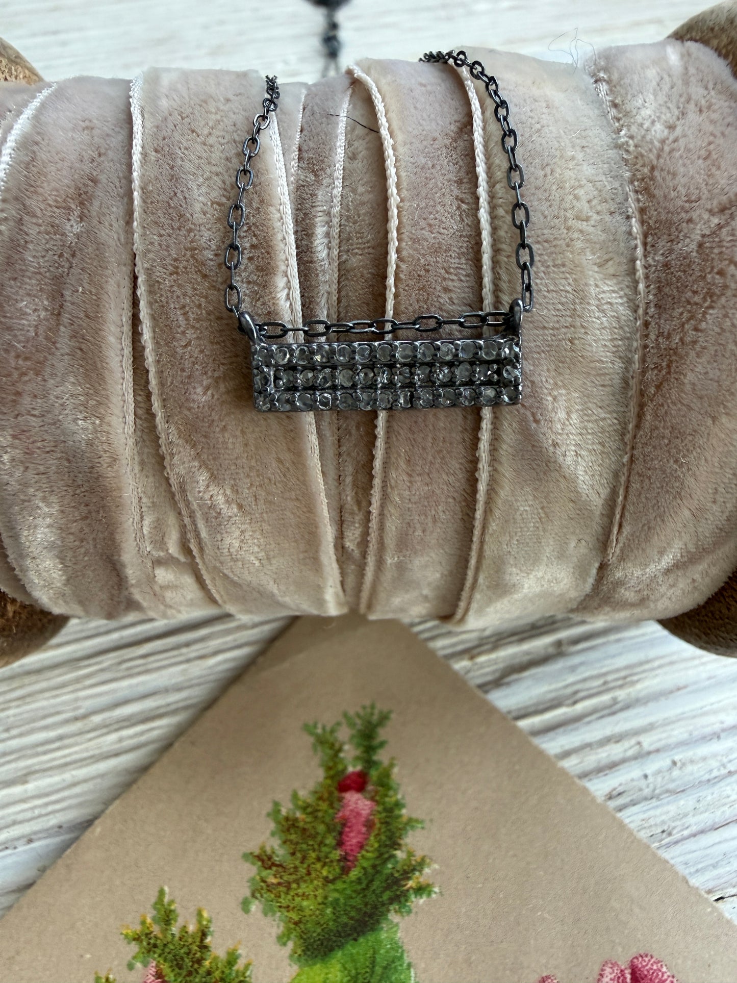 Pavé diamond bar delicate necklace. 14.5-16.75”.