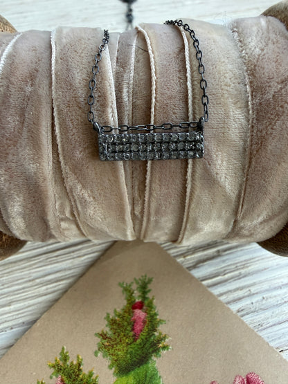 Pavé diamond bar delicate necklace. 14.5-16.75”.