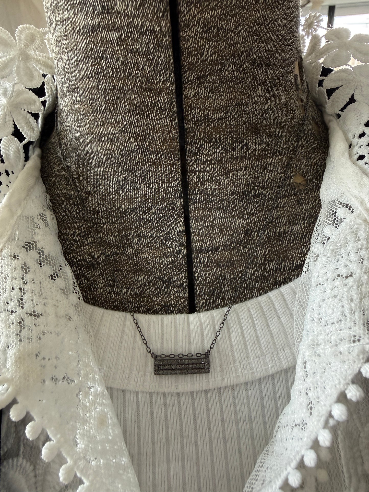 Pavé diamond bar delicate necklace. 14.5-16.75”.