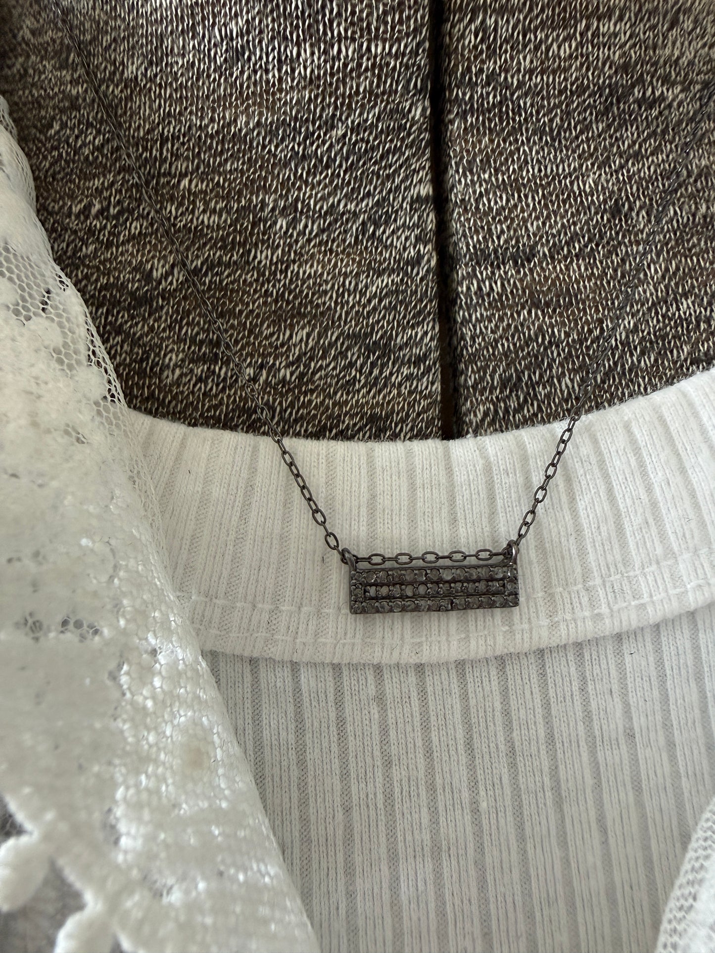 Pavé diamond bar delicate necklace. 14.5-16.75”.