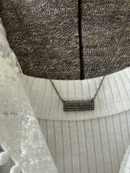 Pavé diamond bar delicate necklace. 14.5-16.75”.