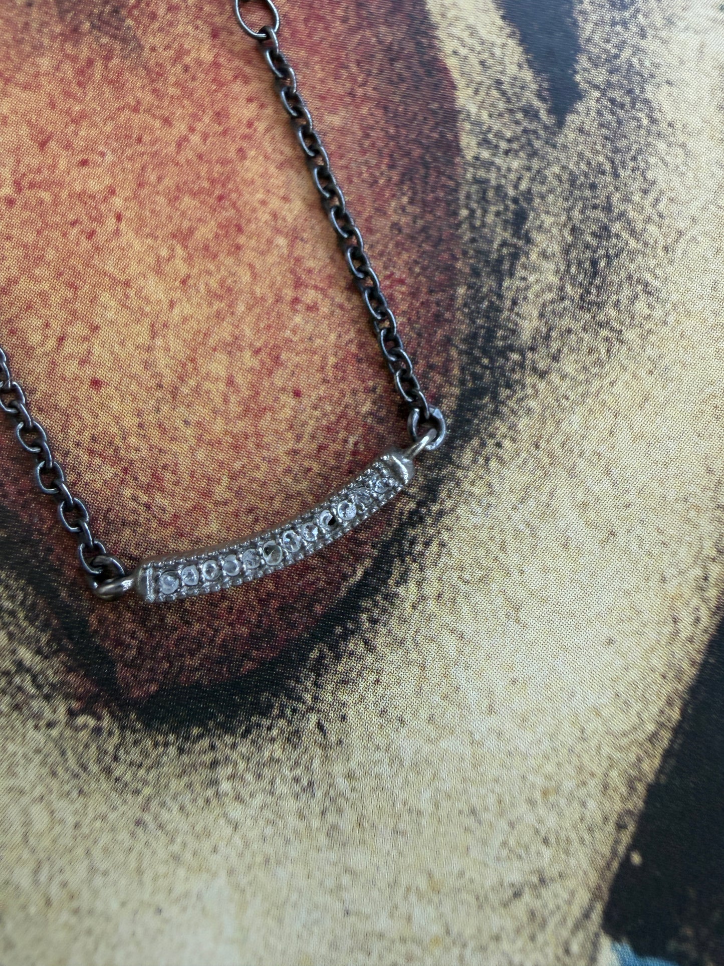 Pavé diamond curve necklace. 16.5-18.5”