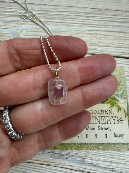 Rose quartz with pink topaz on sterling ball chain necklace. 18” long.