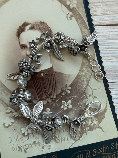 Fine silver leaves and flowers bracelet 7-8”.