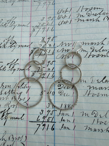 Triple hoop earrings in fine silver.