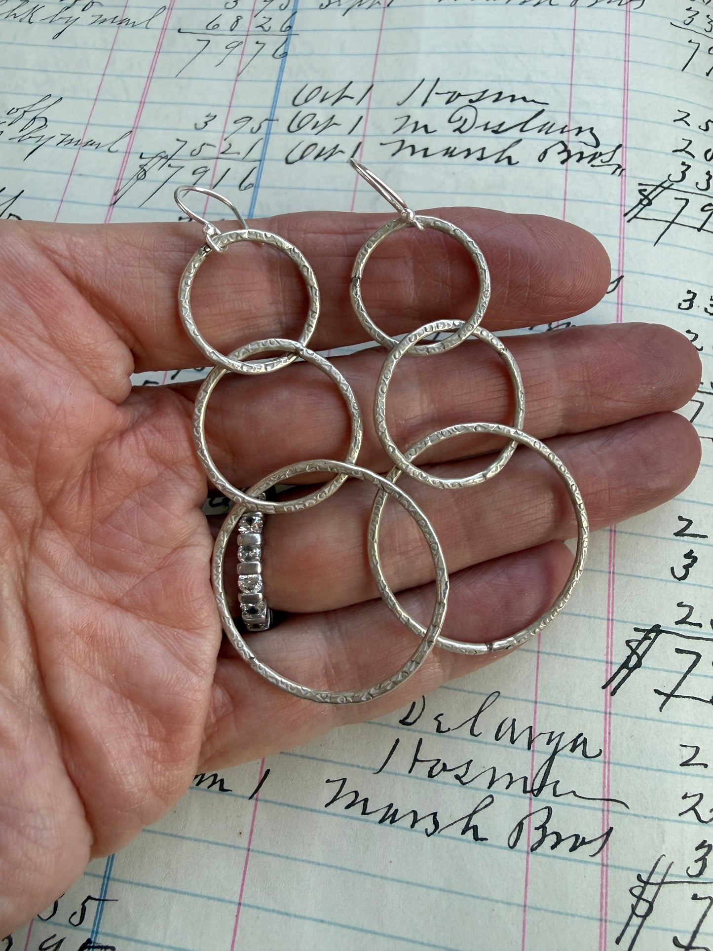 Triple hoop earrings in fine silver.