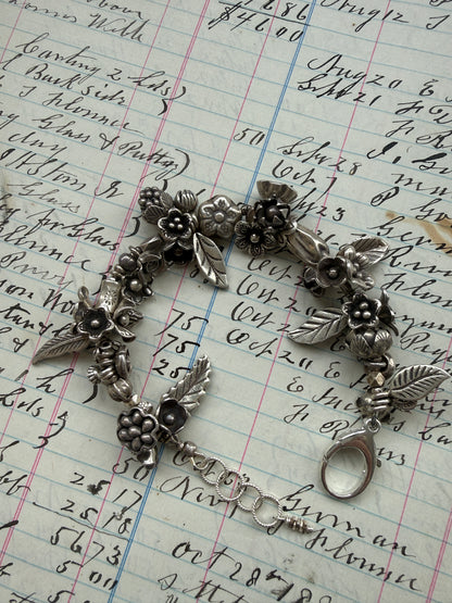 Fine silver leaves and flowers bracelet 7-8”.