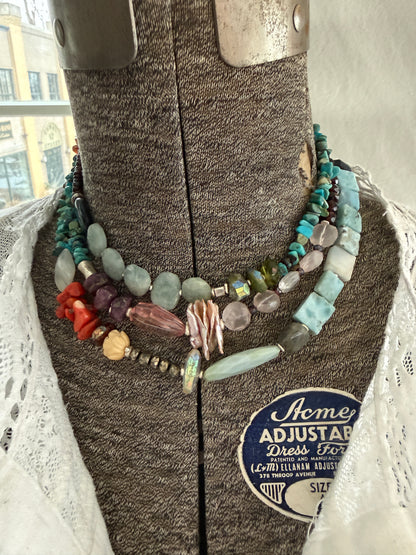 Gemstone medley long necklace 47” long.