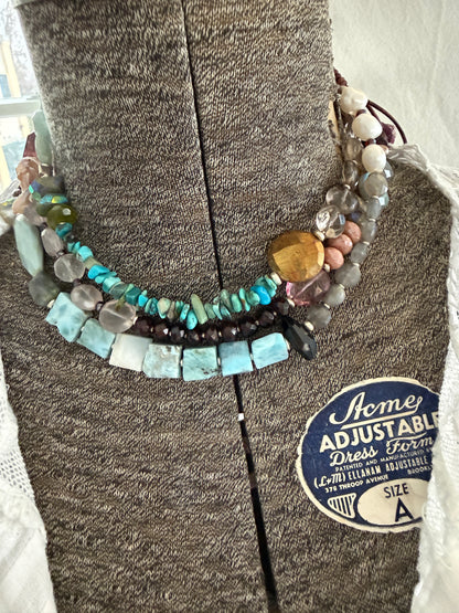Gemstone medley long necklace 47” long.