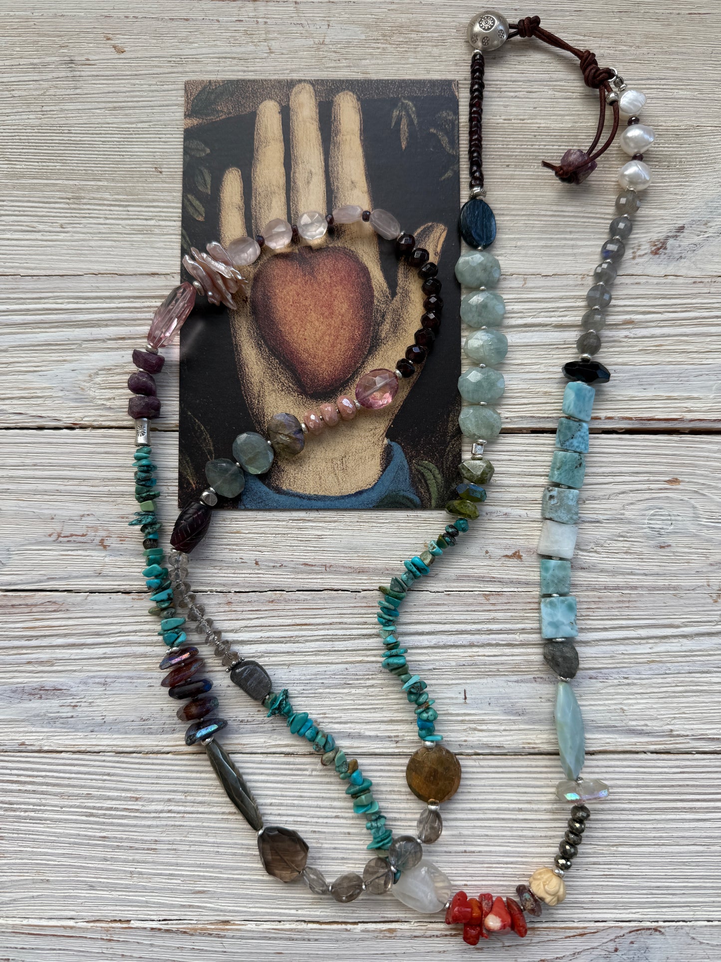 Gemstone medley long necklace 47” long.
