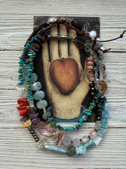 Gemstone medley long necklace 47” long.