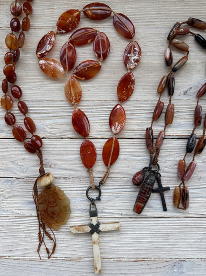 Hand knotted carnelian agates with sterling clasp and (removable) agate pendants long necklace.
