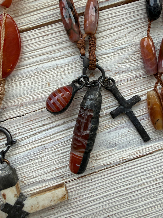 Hand knotted carnelian agates with sterling clasp and (removable) agate pendants long necklace.