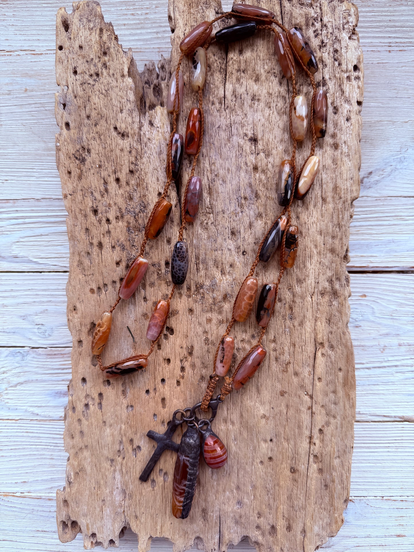 Hand knotted carnelian agates with sterling clasp and (removable) agate pendants long necklace.