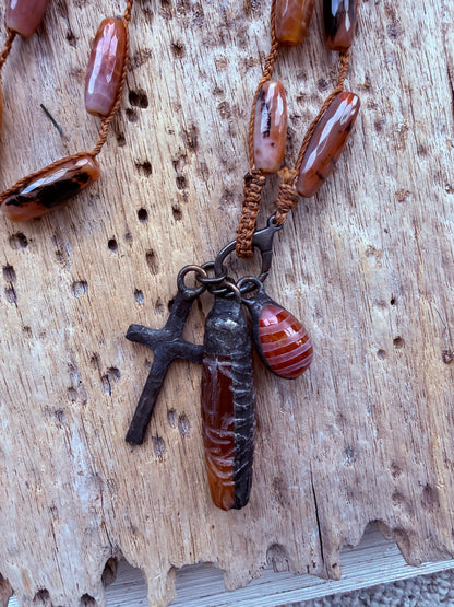 Hand knotted carnelian agates with sterling clasp and (removable) agate pendants long necklace.
