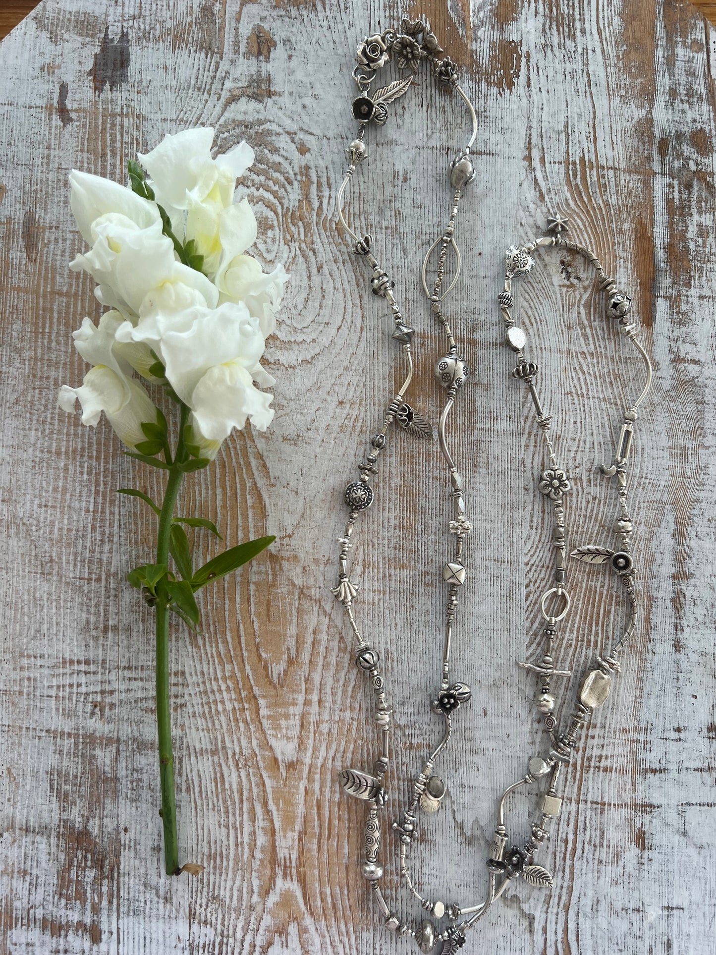 Fine silver extra long flower garden necklace. 47” long.