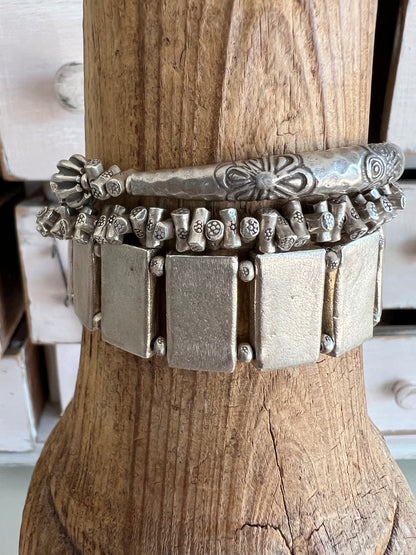 Rectangular fine silver block bracelet.