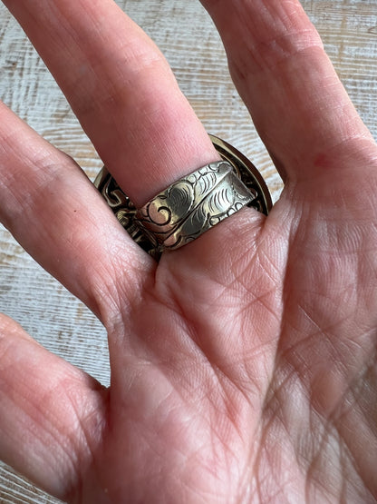 Large carved bone Tibetan ring. Adjustable.