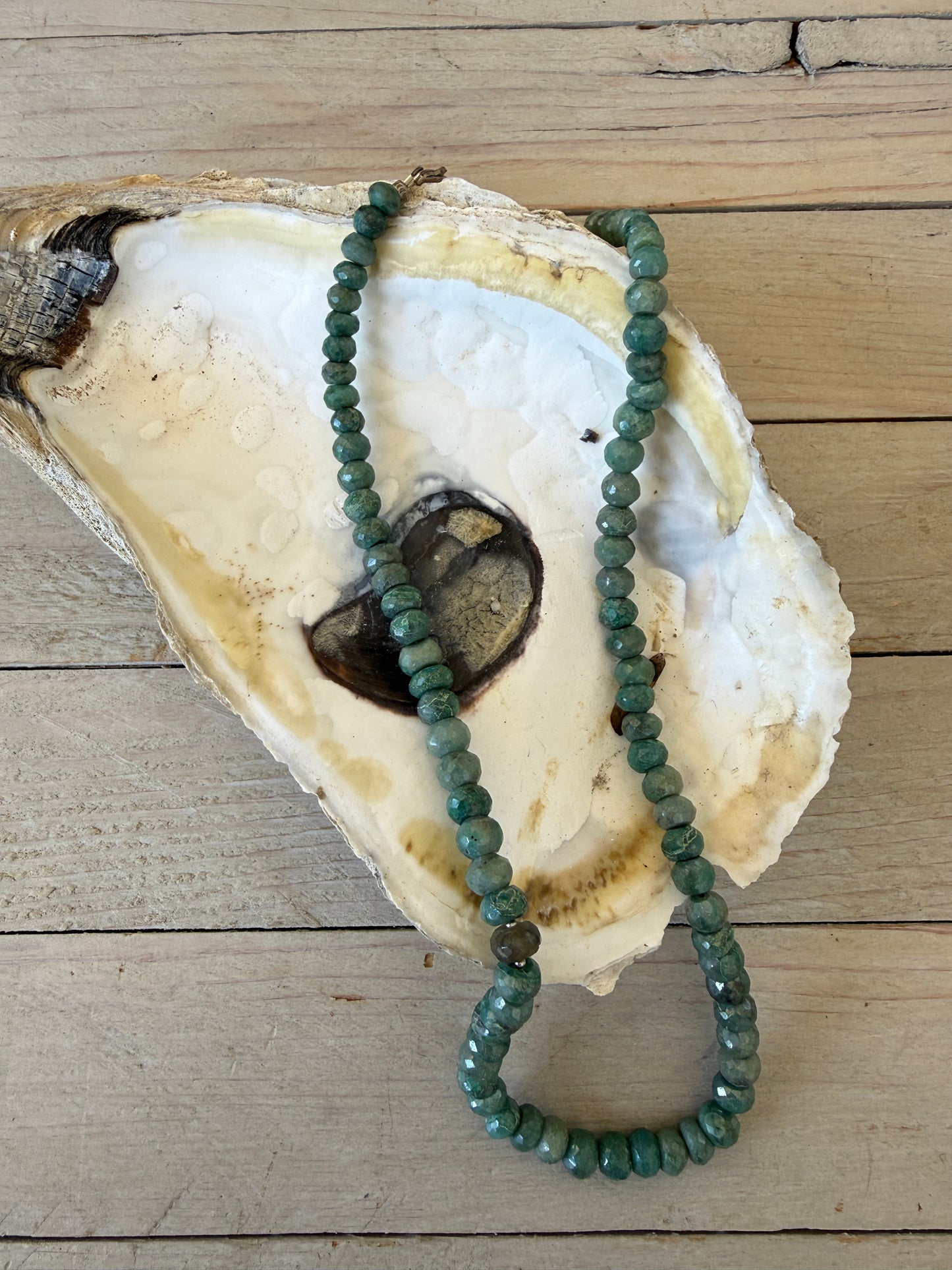 Faceted chrysocolla with one labradorite bead necklace. Sterling silver clasp and extender chain. 17.5-19”