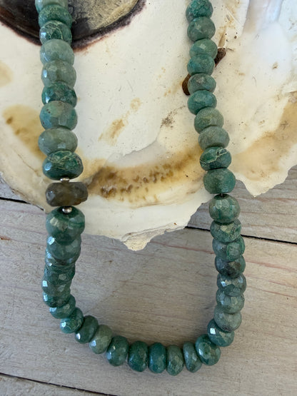 Faceted chrysocolla with one labradorite bead necklace. Sterling silver clasp and extender chain. 17.5-19”