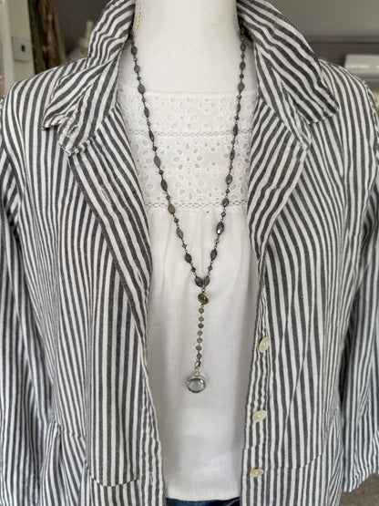 Faceted labradorite chain with labradorite in bezel and sterling silver locket Y necklace.