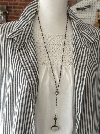 Tiny faceted pyrite chain  with sterling silver locket Y necklace.