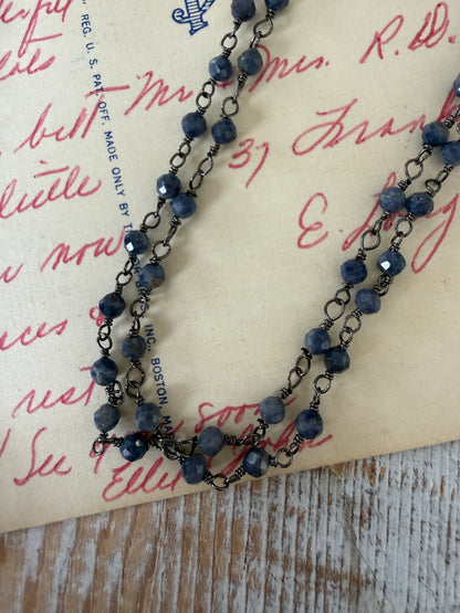 Sapphire chain with blue pearl and sterling locket necklace.