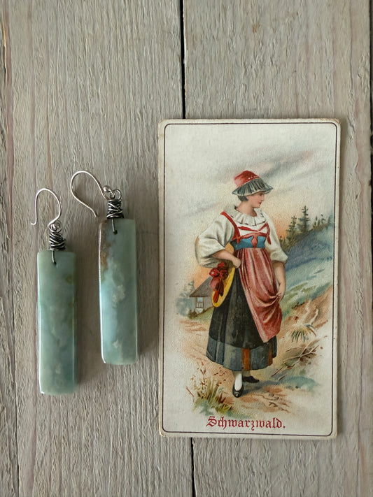 Green mountain jade tornado wrap earrings.