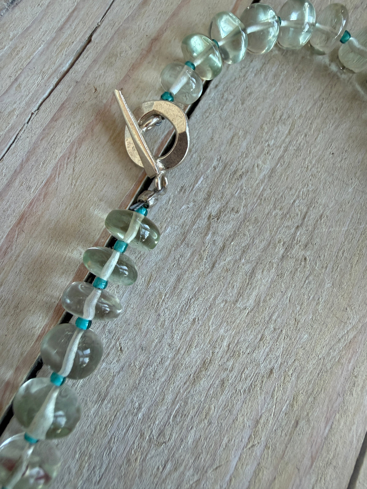 Aqua crystal and glass layering necklace. 16.5”
