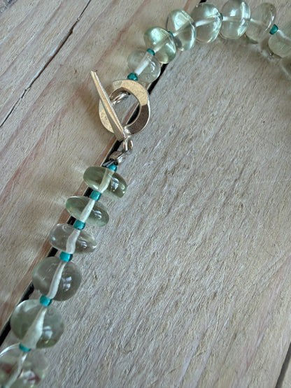 Aqua crystal and glass layering necklace. 16.5”