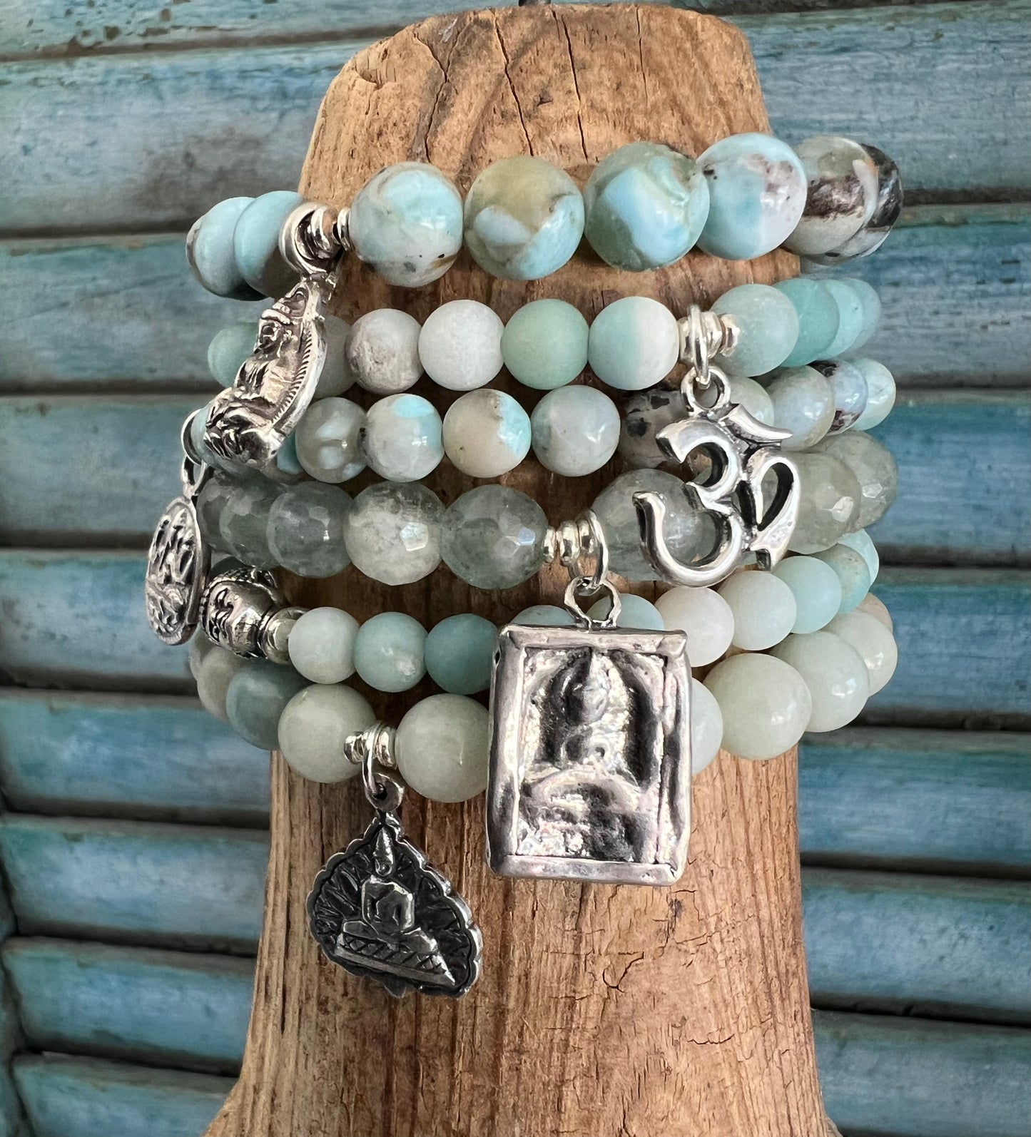 Amazonite stacker bracelet with sterling silver Om charm.