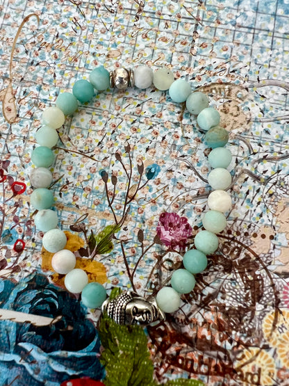 Amazonite stacker bracelet with sterling silver Buddha head