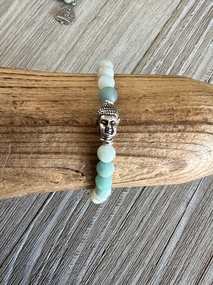 Amazonite stacker bracelet with sterling silver Buddha head