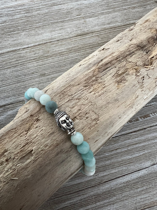 Amazonite stacker bracelet with sterling silver Buddha head