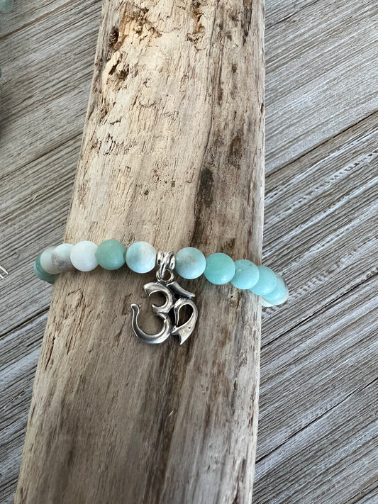 Amazonite stacker bracelet with sterling silver Om charm.