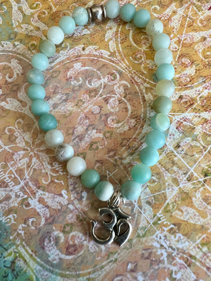 Amazonite stacker bracelet with sterling silver Om charm.