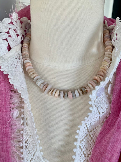 Peruvian pink Opal necklace with fine silver spacers and toggle. Handmade and OOAK by ladeDAH! Jewelry.