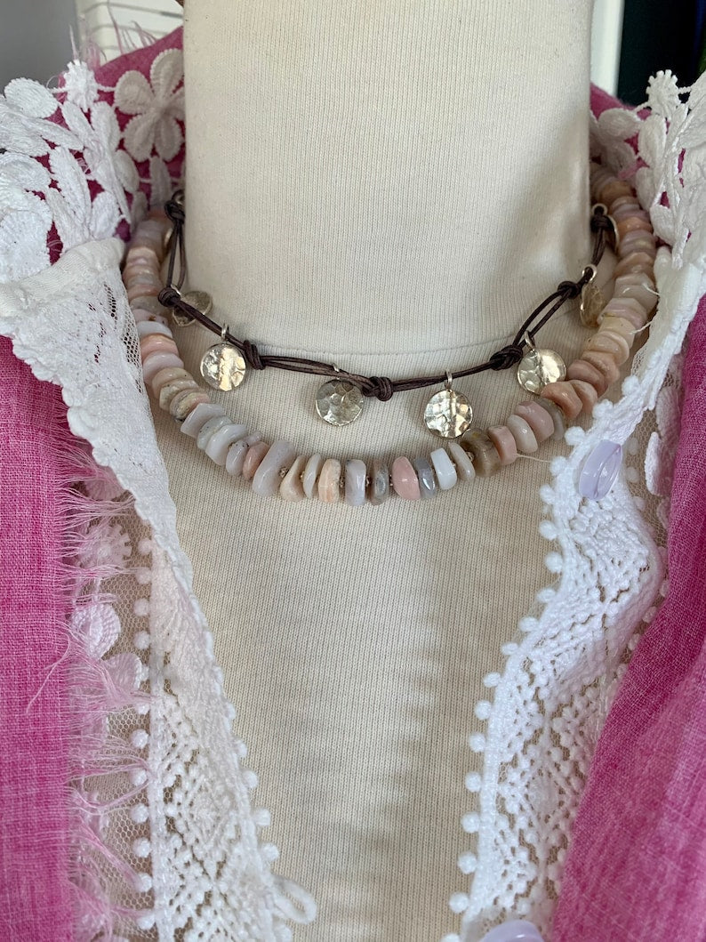 Peruvian pink Opal necklace with fine silver spacers and toggle. Handmade and OOAK by ladeDAH! Jewelry.