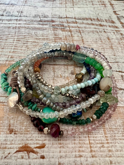 Extra long multi wrap bracelet or necklace of assorted gemstones. Wear with anything. 67” long.