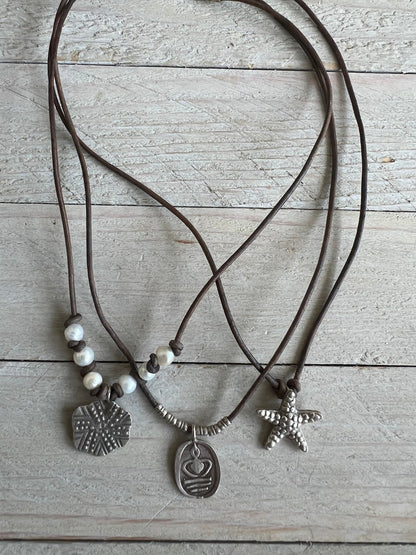 Fine silver yogi on brown leather choker 16”. Casual everyday boho necklace. Yogi gift.