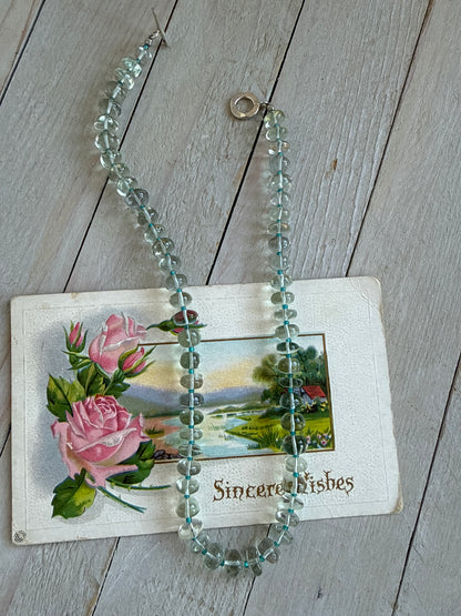 Aqua crystal and glass layering necklace. 16.5”